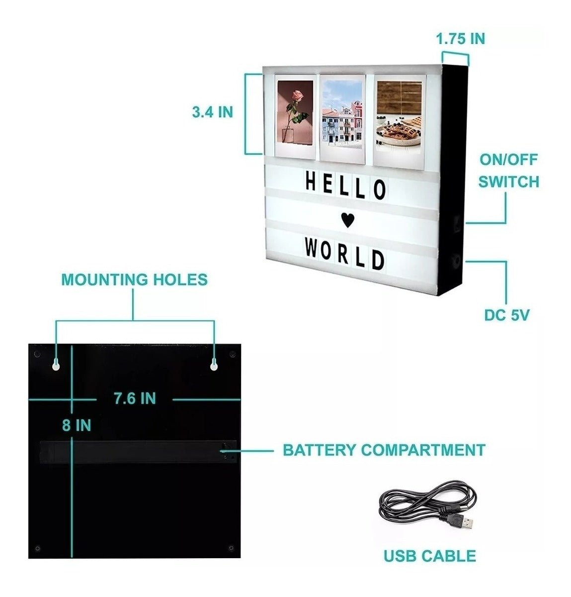 cinematic light box with photo frame and letters cinematic light box with photo frame and letters